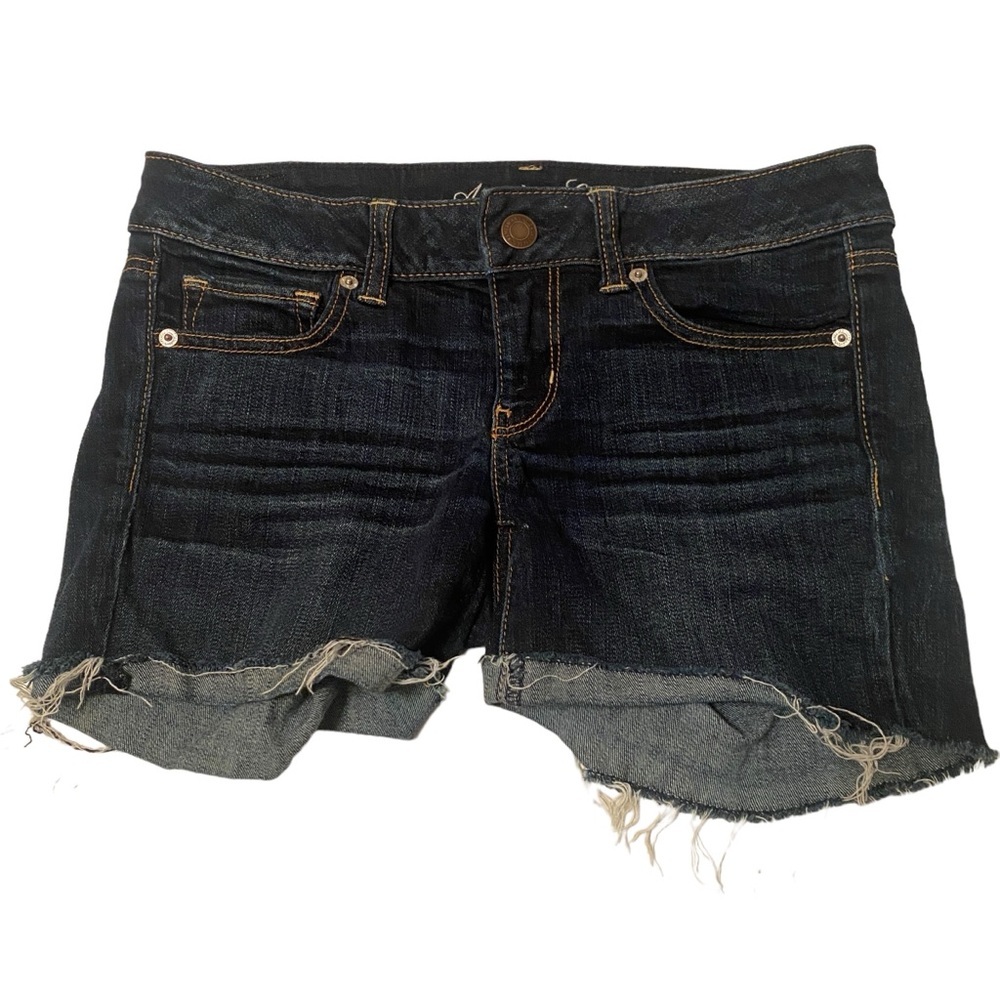 American Eagle Denim Dark Wash‎ Raw Hem Shorts Sz 8